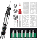 Customized USB Rechargeable Engraving Pen with 37 Bits,Cordless Portable Tool for Metal Wood Glass and Plastic Electric Engraving Pen Kit Engraving Tool for Beginner (Silvery)