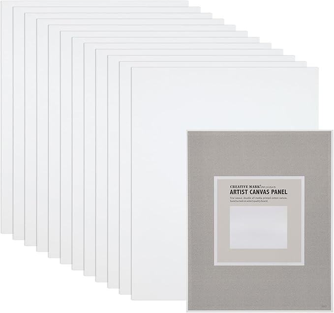 Creative Mark Cotton Canvas Panels 14x18" - 12 Pack - Professional Quality Fine Weave Acrylic Primed Artist Canvas Boards for Painting, Acrylics, Studios, & More