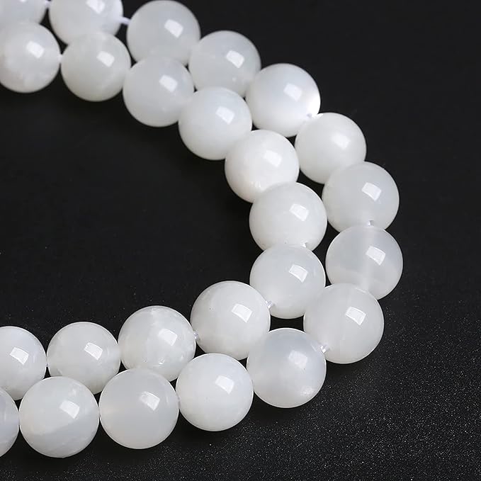 8MM 45PCS Natural White Moonstone Gemstone AAA Grade Crystal Spacer Loose Beads for Jewelry Making DIY Bracelet 15 Inches 1 Strand