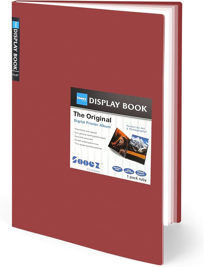 Sooez Art Portfolios 11"x17", Large Portfolio Folder with 30 Pockets & Black Inner Sheets, Display 60 Pages, 11 x 17 Presentation Book for Artwork Storage, Binder with Plastic Sleeves for Artist