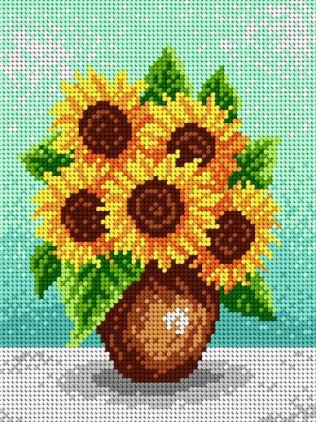Wizardi Needlepoint Canvas for halfstitch Without Yarn Sunflowers in a Brown Vase 1940F Orchidea