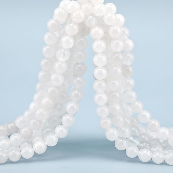 10mm 100pcs Natural Stone Beads White Jade Round Genuine Stone Beading Loose Gemstone Hole Size 1mm DIY Charm Smooth Beads for Bracelet Necklace Earrings (White Jade 10mm)