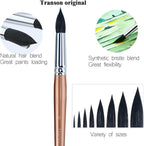 Transon 8pcs Round Watercolor Paint Brush Set Goat Hair for Watercolors,Acrylics,Inks,Gouache,Oil and Tempera