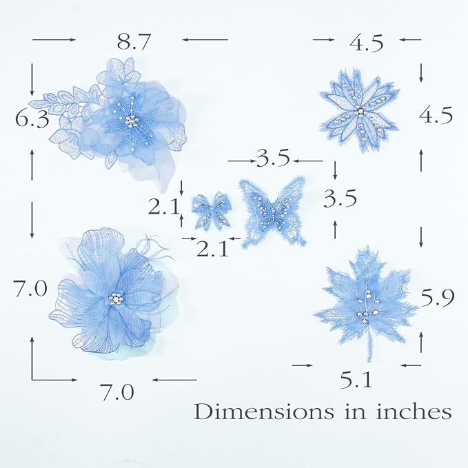 6 Pieces 3D Flower Lace Embroidery Butterflies Appliques Pearl Patches for Repairing and Decorating, Sewing Craft Clothing Jeans Jackets Bags (Blue)