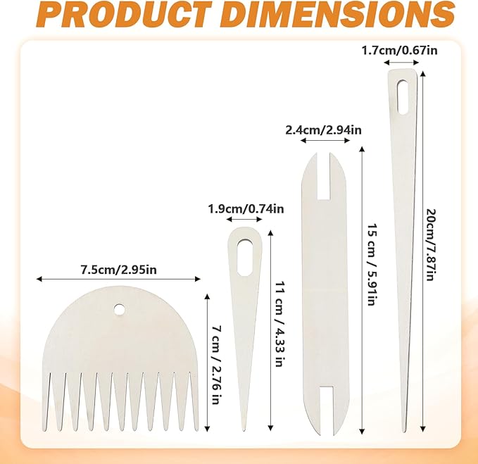 7 Pcs Wood Hand Loom Stick Set, Weaving Tools with 5 Wooden Weaving Crochet Needles, 1 Wooden Shuttle and Wood Weavings Comb for Knitted DIY Crafts Supplies