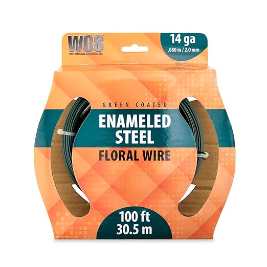 Green Enameled Steel Floral Wire, 14 Gauge SWG, .080 in / 2.032 mm, 100 ft / 30.5 m Coil