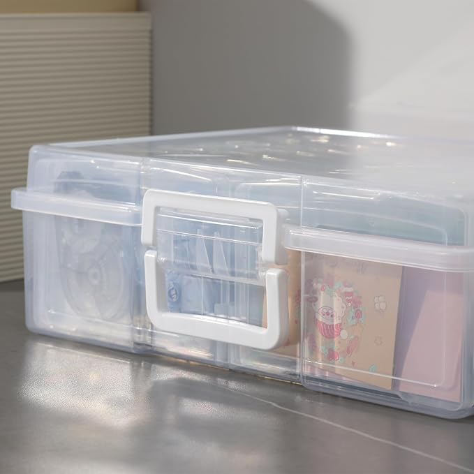 novelinks Transparent 4" x 6" Photo Organizers and Photo Storage Box with Handle, 16 Inner Photo Cases, Portable Picture Organizers & Photo Storage Containers (Clear)