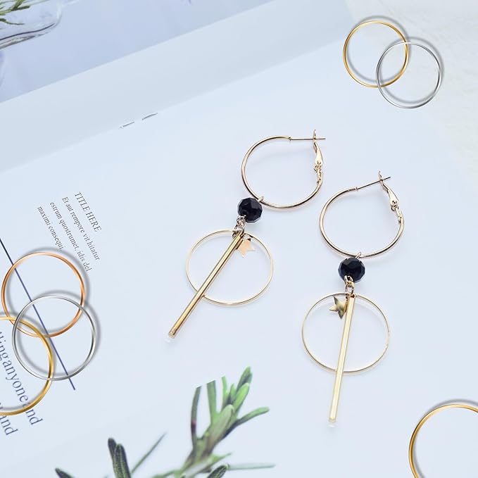 Earrings Beading Hoop Earring Finding Round Earring Circle Charms Beading Hoop for Jewelry Making DIY Crafts Art Creation Gift (Round 20/30/40 3 Color)