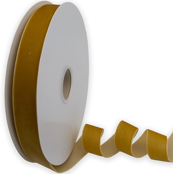 Nylon Velvet Ribbon Single Faced,1 Inch X 25Yards Spool (Gold)