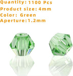 1100PCS 4mm Bicone Crystal Glass Beads for Jewelry Making, Sparkling Mini Beads for Suncatchers, DIY Bracelets & Craft Projects (Green)