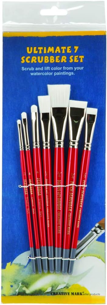 Creative Mark Scrubber Watercolor Brushes - Professional Watercolor Brushes for Scrubbing, Blotting, Re-Shaping Edges, and More! - Set of 7
