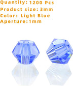 1200PCS 3mm Bicone Crystal Glass Beads for Jewelry Making, Sparkling Mini Beads for Suncatchers, DIY Bracelets & Craft Projects (Light Blue)
