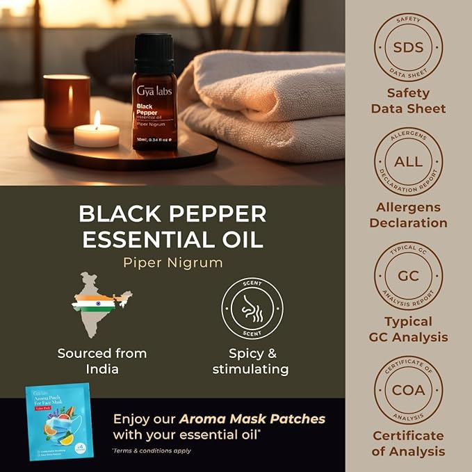Gya Labs Black Pepper Essential Oil - 0.34 Fl Oz - for Hair, Skin, Diffuser, Aromatherapy & DIY Candle Making Scent