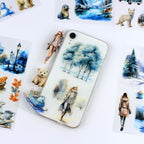 Winter Pre-Cut Journal Sticker Book for Junk Journaling, Transparent PET White Snow Landscape Stickers for Scrapbook Supplies, Scrapbooking, Collage, Planners, Bujo, 20 Sheets