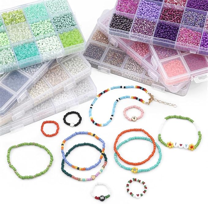 15 Color 4mm Small Assorted Glass Seed Beads,3mm Bugle Beads Friendship Bracelet Kit,2mm Tiny Tube Bead for Jewelry Making(Purple)