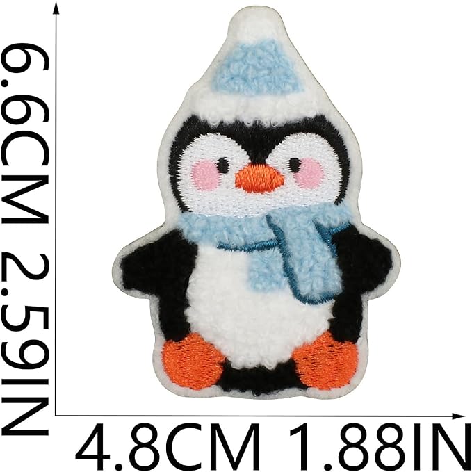 Christmas Penguins Iron on Patches 12Pcs Chenille Embroidery Sew on Stickers Applique for DIY Crafts T Shirt Clothing Jackets Backpacks Jeans Party Decorations Accessories