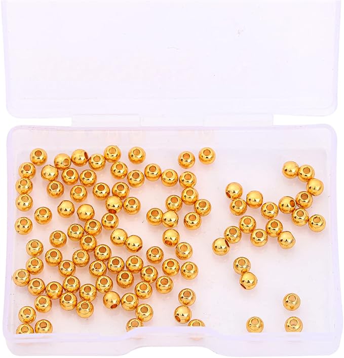 18K Gold Plated Round Spacer Beads 4mm 100pcs for Jewelry Making Findings Non Tarnish