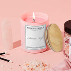 Creahaus 10oz, 16 Pack Thick Candle Jars with Bamboo Lids for Making Candles, Bulk Pink Empty Glass Candle Containers & Sticky Labels, Warming Labels Kit, Heat Resistant Candle Vessels