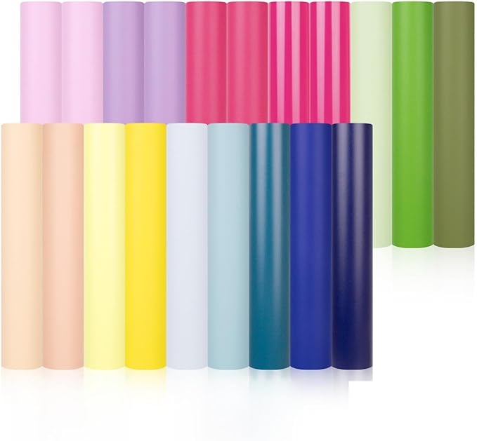 TECKWRAP Permanent Vinyl Sheets, 12" x 12" Assorted Permanent Adhesive Vinyl for DIY Sticker, Decor, Easy to Weed Compatible with Cutting Machines，20 Sheets