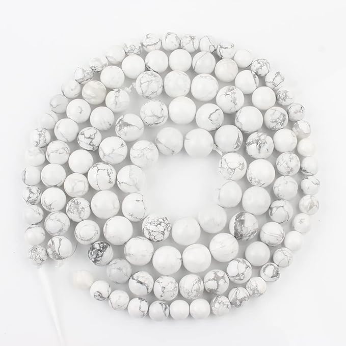 60pcs 6mm Natural Stone Beads White Howlite Beads Crystal Gemstone for Jewelry Making, DIY Bracelet Necklace