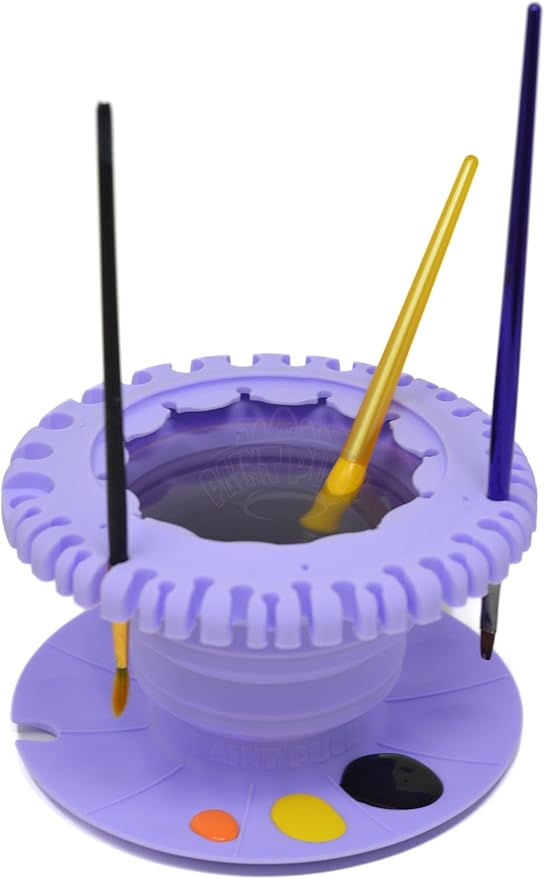 Paint Puck CollapsiBowl Paint Brush Cleaner Rinse Cup (Purple) - Collapsible Paint Water Cup & Brush Cleaner with Brush Holder, Squeegee Lips & Drip Tray for Acrylic, Watercolor & Art Supplies
