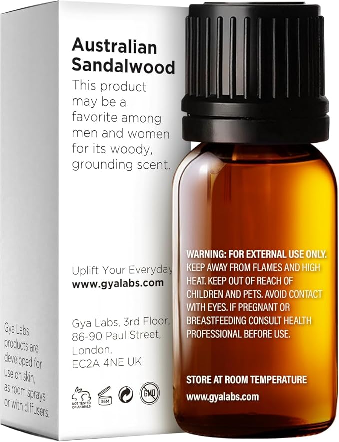 Gya Labs Australian Sandalwood Essential Oil - 0.34 Fl Oz - for Hair, Skin, Diffuser, Aromatherapy & DIY Candle Making Scent