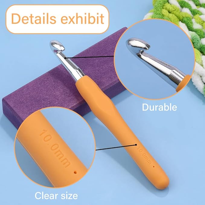 10 mm Crochet Hook, Ergonomic Handle for Arthritic Hands, Extra Long  Knitting Needles for Beginners and Crocheting Yarn (10 mm)