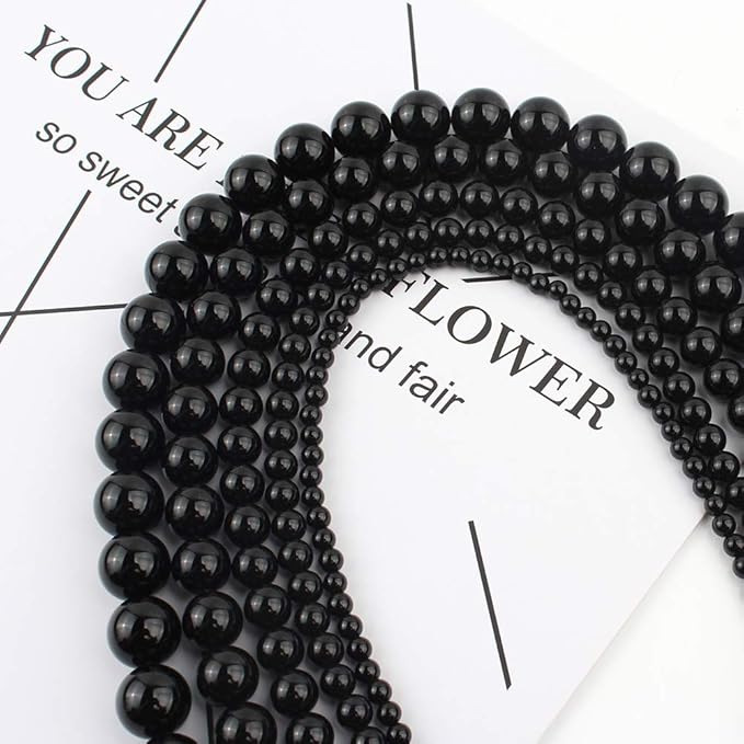 35pcs 10mm Natural Stone Beads Black Onyx Agate Beads Energy Crystal Healing Power Gemstone for Jewelry Making, DIY Bracelet Necklace
