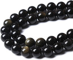 AAA Natural Gold Obsidian Gemstone Beads Energy Healing Power Stones Round Loose Beads for Jewelry Making, DIY Bracelet Necklace 10mm 38pcs