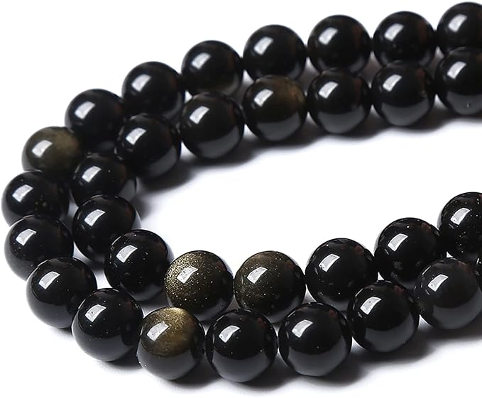 AAA Natural Gold Obsidian Gemstone Beads Energy Healing Power Stones Round Loose Beads for Jewelry Making, DIY Bracelet Necklace 10mm 38pcs