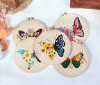Konrisa Embroidery Starter Kits with Butterfly Flower Pattern, Stamped Cross Stitch Kits for Beginners Adults DIY Sewing Include Embroidery Hoop Embroidery Fabric Threads and Needles,Set of 2