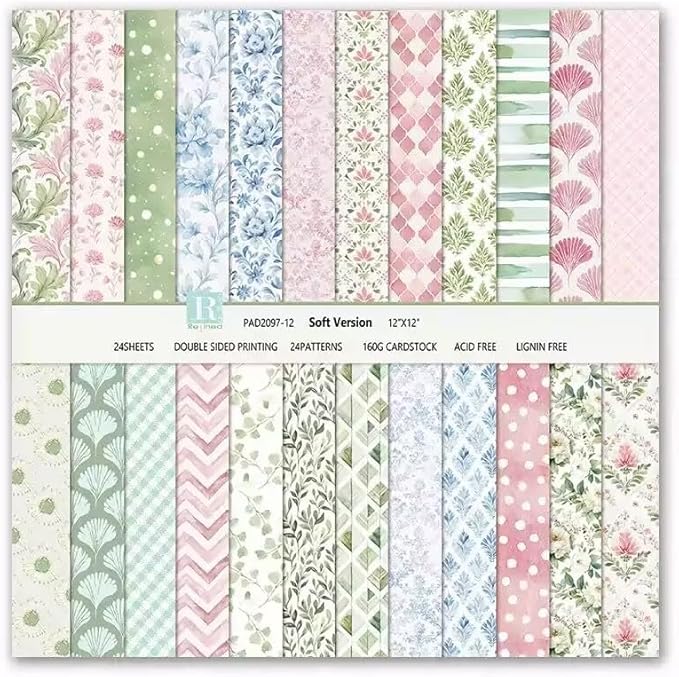 Scrapbook Paper 12x12, 24 Sheets/24 Designs Double-Sided Colorful Style Scrapbooking Pad Decorative Paper for Junk Journals Greeting Cards Decoration