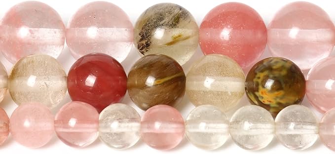45pcs 8mm Natural Stone Beads Fire Cherry Quartz Beads Energy Crystal Power Gemstone for Jewelry Making, DIY Bracelet Necklace