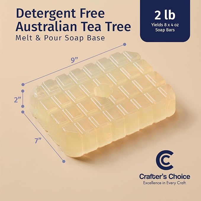 Crafter's Choice Detergent Free Melt and Pour Soap Base for Soap Making and DIY Crafting Projects, SLS/SLES Free, 2LB Block (Australian Tea Tree)