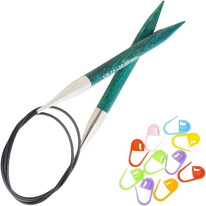 KnitPro Dreamz Circular Knitting Needles 24 inch, Size 15 (60cm, 10.00mm) with 10 Colorful Stitch Markers