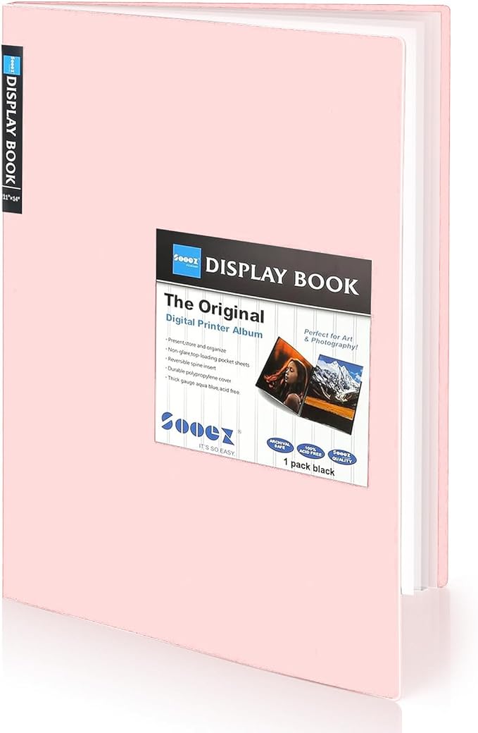 Sooez Art Portfolios 11"x14", Large Portfolio Folder with 30 Pockets & Black Inner Sheets, Display 60 Pages, 11 x 14 Presentation Book for Artwork Storage, Binder with Plastic Sleeves for Artist