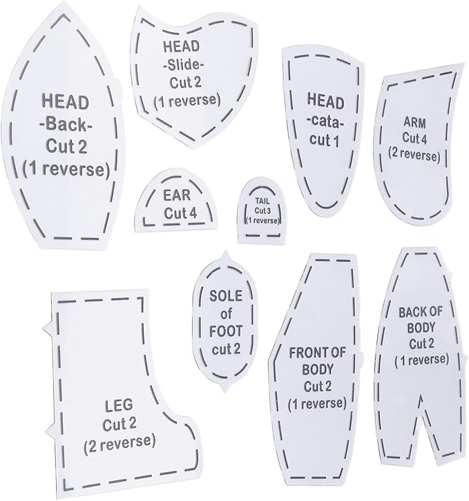 Bear Sewing Patterns DIY Dolls, Acrylic Templates for Quilting Making Memory Bears with Acrylic Materia for Beginners and Experienced Sewers (S 10inch)