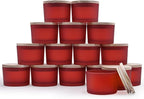 SHOWIN Thick Candle Jars for Making Candles 16 Pcs, 4 OZ Empty Jars with Wood Lids for Candle Making, Sample Container - Dishwasher Safe, Frosted Red