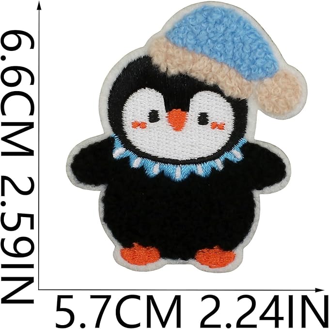 Christmas Penguins Iron on Patches 12Pcs Chenille Embroidery Sew on Stickers Applique for DIY Crafts T Shirt Clothing Jackets Backpacks Jeans Party Decorations Accessories