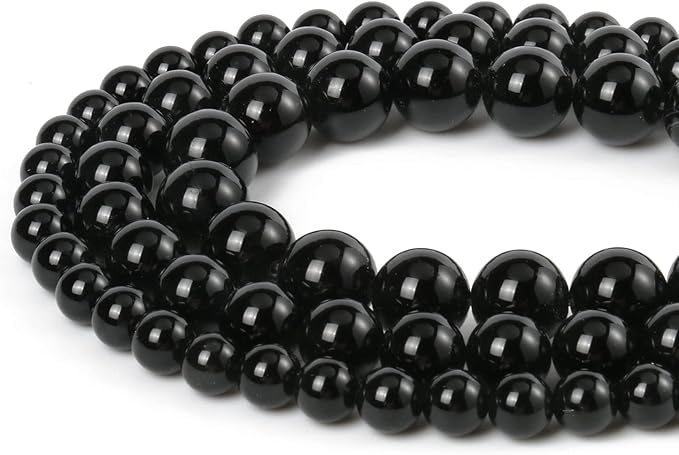45pcs 8mm Natural Stone Beads Black Onyx Agate Beads Energy Crystal Power Gemstone for Jewelry Making, DIY Bracelet Necklace