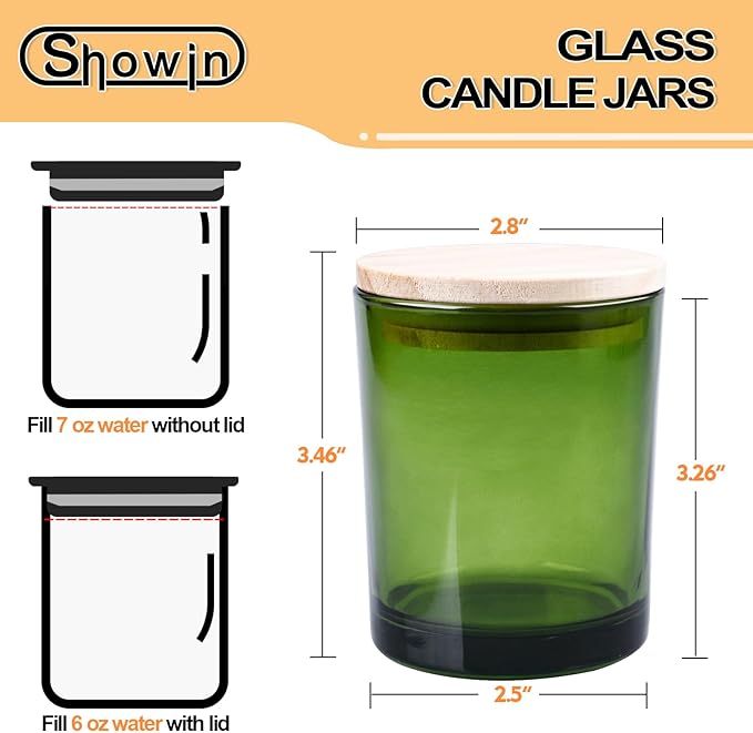 Thick Candle Jars for Making Candles 12 Pcs, 7 OZ Empty Jars with Wood Lids for Candle Making, Sample Container, Clear Green