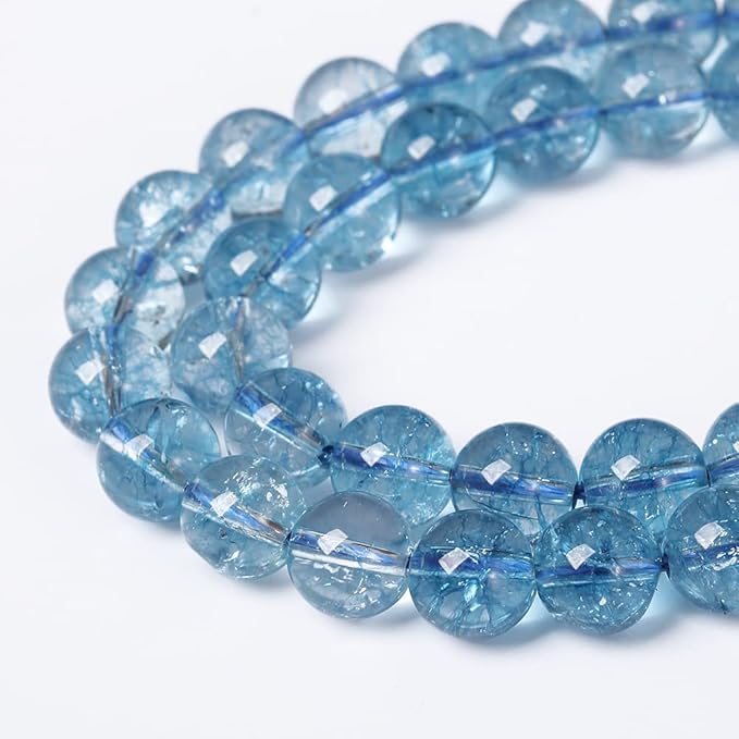 32pcs 12mm Blue Topaz Crystal Quartz Natural Stone Round Loose Beads for Jewelry Making DIY Bracelet Necklace Earrings 15"