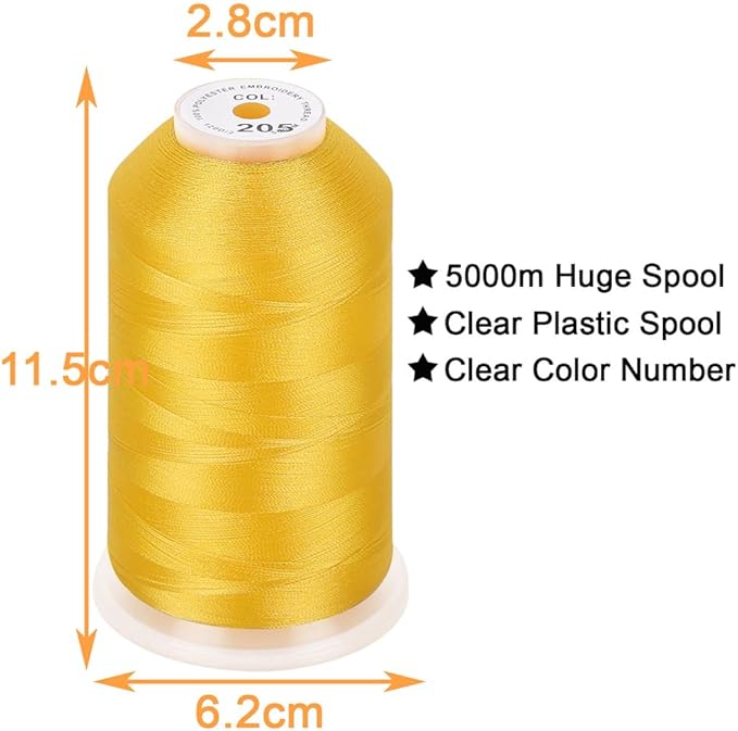 New brothread - Single Huge Spool 5000M Each Polyester Embroidery Machine Thread 40WT for Commercial and Domestic Machines - Yellow