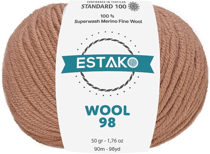 Estako Wool 98 100% Superwash Merino Wool Medium Worsted Weight Soft Knitting and Crochet Yarn 1.76 oz (50gr) 98 yds (90 m) (6354-Clay)