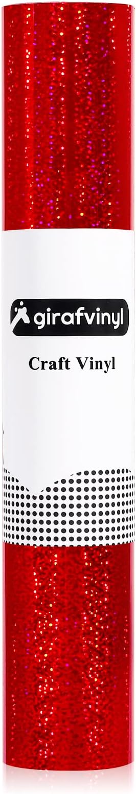 Girafvinyl Holographic Vinyl 12' x 10FT Glitter Vinyl Permanent Adhesive Roll - Red Holographic DIY Home, Car Decorations, Tumbler