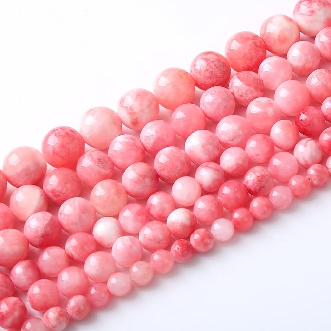 45pcs 8mm Natural Pink White Persian Jade Gemstone Beads Round Loose Spacer Beads for Jewelry Making DIY Bracelets Necklaces 15" (Pink Persian Jade, 8mm)