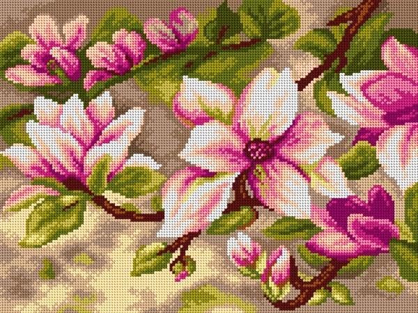 Wizardi Needlepoint Canvas for halfstitch Without Yarn Blooming Magnolia 2714J Orchidea