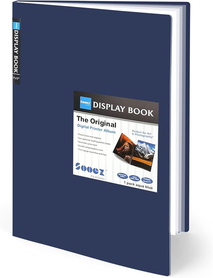 Sooez Art Portfolios 11"x17", Large Portfolio Folder with 30 Pockets & Black Inner Sheets, Display 60 Pages, 11 x 17 Presentation Book for Artwork Storage, Binder with Plastic Sleeves for Artist
