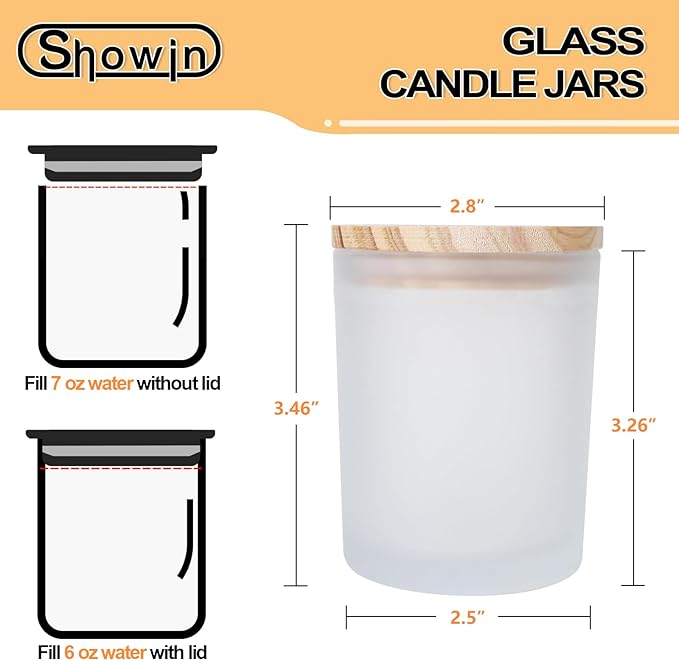 Thick Candle Jars for Making Candles 12 Pcs, 7 OZ Empty Jars with Wood Lids for Candle Making, Sample Container, Frosted White