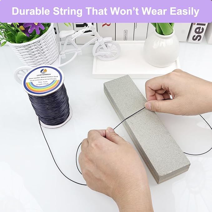 1mm Faux Leather Waxed Cotton Cord, 175 Yards – Durable Necklace String, Soft and Textured Cord for Necklaces, Bracelets, and Jewelry Making